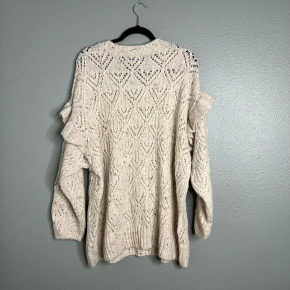 NWOT Old Navy Pointelle Knit Ruffle Sleeve Sweater Cream Plus Size 2X 3X 4X - Picture 7 of 7